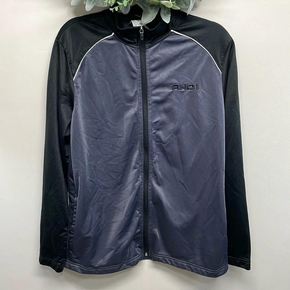 AND1 Basketball Full Zip Jacket Gray Black M